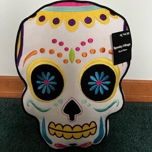 Spooky Village Candy Skull Decorative Pillow NWT. Measures 10” x 14”. Halloween